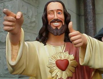 Buddy Christ is a parody religious icon created by filmmaker Kevin Smith, which first appeared in Smith’s 1999 film Dogma. (Wikipedia)