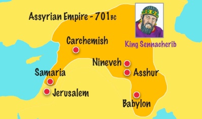 Map of the Ancient Assyrian Empire c 701 BC. 