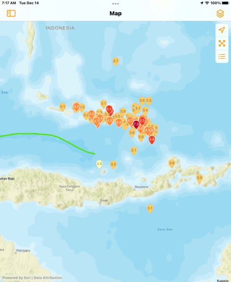 Earthquake swarm Indonesia, Dec. 14, 2021.